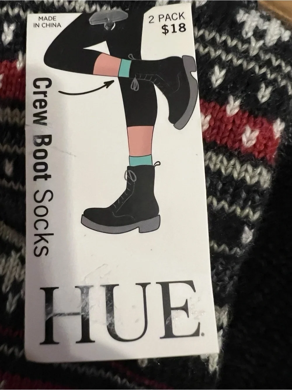 HUE Women’s Geo Stripe Boot Sock 2 Pair Pack, Multicolored One Size New MSRP $18